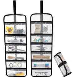 Dekayaker Small Roll Up Storage Bag, 6 Pockets Roll Up Tool Kit, Suitable for Mechanics, Kitchen Storage, Art Sketching, Travelling, Potter's Tools, Office Objects, Transparent and Visible, Space-Saving 2 Pack