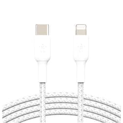 Belkin Braided USB C to Lightning Cable MFi Certified iPhone Fast Charger Type C Compatible with iPhone 13, 12, 11, Pro, Pro Max, Mini, iPad, AirPods, and Other Lightning Devices 6.6FT/2M (White) Braided 6.6 ft White
