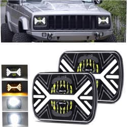 DKIIGAME 7x6 5x7 LED Headlights,120W Rectangular Headlight with w/DRL Turn Signal Hi/Low Sealed Beam H6054,Headlamps Compatible with Jeep Cherokee XJ Wrangler YJ Ford Chevy GMC Toyota Nissan
