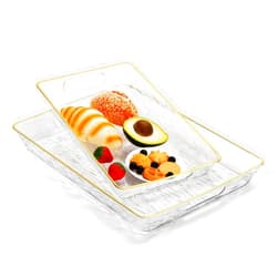 YECERCAN Plastic Serving Trays, 2pack Acrylic Trays with Handles for Serving, Organizing, Decorating, Elegant Food Trays for Ottoman,Breakfast, Party(13 * 8”& 14.5 * 10)