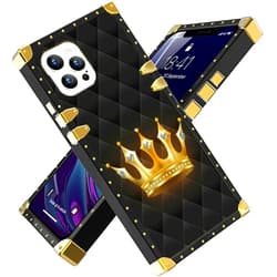 Stewing prerog Compatible with iPhone 14 Pro Max Square Case, Gold Crown Glitter Diamond Luxury Golden Decoration for iPhone Case Girls Women, Soft TPU and Hard PC Back Trendy Protective Cover Case for iPhone