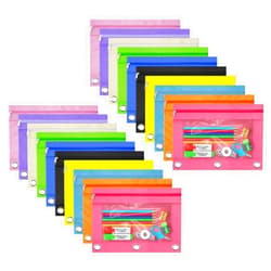 DoDoMagxanadu Binder Pencil Pouches, Pencil Pouch for 3 Ring Binder with Zipper Pulls, Clear Window Pencil Case for Binder, Zipper Pencil Pouches with Rivet Enforced 3 Ring, 20 Pack, 10 Color