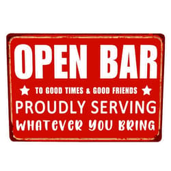 DAONEG zufeng Vintage Man Cave Signs Cheers Metal Tin Sign Wall Decor Accessories For Home Bar Pub Backyard 8''x12'' - Proudly Serving Whatever You Bring (Red)