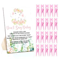 Unittype 51 Pcs Don't Say Baby Shower Game Favors Include Pink Elephant Theme Baby Shower Sign and 50 Mini Elephant Clothespins for Boys Girls Gender Reveal Party Supplies