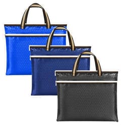 JATOBO BIGEBO 3PCS Document Bags Nylon Fabric Canvas Waterproof Official Document Meeting Handbag Double Side Zipper Bag for A4 File Store Business Package Chromatic Color Black Dark Blue Bright Blue