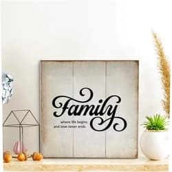 APMEXFJ Family Where Life Begins And Love Never Ends Wood Signs Rustic Wood Plaque Family Motivational Wall Art Rustic Wall Decorations for Living Room Kitchen Retro Wall Hanger 8x8 Inch
