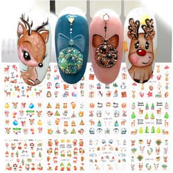 KOLONAMS Christmas Nail Art Stickers Decals Snowflake Water Transfer Slider Nail Foils for Christmas Nail Art Supplies Cartoon Santa Claus Elk Gift Polar Bear Winter Design DIY Manicure Tips Stickers for Nails