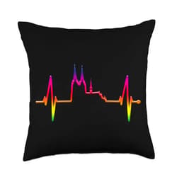 Cologne Skylines For Carnival In Kölle Cologne Skyline Heartbeat Rainbow Pride Heart Love Köln Throw Pillow, 18x18, Multicolor