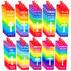 Cholemy 200 Pcs Spanish Christian Bookmark with Bible Verse Cristo Me Ama Bookmarks Bulk Religious Inspirational Paper Bookmark Jesus Loves Me Party Favors for Kids Sunday School Classroom Church Gift