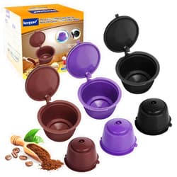 KEEPOW Reusable Coffee Capsules Compatible with Nescafe Dolce Gusto Machine, Refillable Coffee Pods 6 Pack (2 * Black + 2 * Brown + 2 * Purple)
