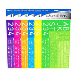 BAZIC Products BAZIC Letter Stencil Sets, Sizes 8 10 20 30 mm, Letters Number Mathematics Sign, Clear Color Plastic Stencils for Kids Students (4/Pack), 1 Unit, Random Color