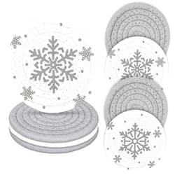 Whaline Winter Snowflake Handmade Braided Cotton Coasters Christmas Grey Snowflake Drink Coasters Absorbent Cup Coasters for Xmas Party Home Office Decor, Set of 4