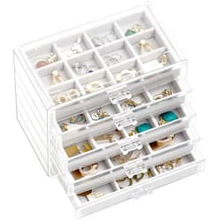 ProCase Earring Holder Organizer Jewelry Box with 5 Drawers, Acrylic Clear Earring Case with Adjustable Velvet Trays for Women - Grey, 5 Layers