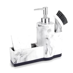 zccz Soap Dispenser with Sponge Holder and Brush Holder, Marble Pattern Kitchen Dish Soap Dispenser Pump Bottle Countertop Sink Caddy Bathroom Organizer Sponge Holder for Sink Storage and