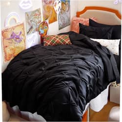 Bedsure Twin Comforter Set Black - Bed in a Bag Twin Size 5 Pieces, GentleSoft™ Pintuck Bed Set Gift for Family, Pinch Pleat Black Comforter with Sheets, Pillowcase & Sham