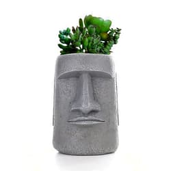 Lifexquisiter Easter Island Moai Head Statue Succulent Planter Pot, Human Face Flower Pot for Desktop Home Decor, Cool Moai Figurines Pen and Brush Holder, Ideal Gift for Kids Parents Friends, Grey