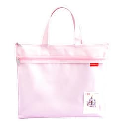 Pendancy Mesh Zipper Pouch 11x13.7 in, Large Double Pocket Waterproof File Bag with Handle, A4 Size Foldable Document Storage for Puzzle Project/Cross Stitch/Travel/Office（Pink）