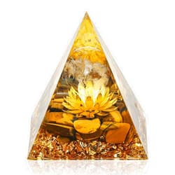 Hopeseed Orgone Pyramid Flower of Life Orgonite Money Healing Crystals Pyramid for Positive Energy with Tiger's Eye Stones and Luck White Crystal That Promotes Wealth, Prosperity and attracts Success