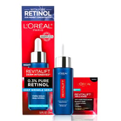 L'Oreal Paris Revitalift 0.3% Pure Retinol Night Serum, Reduce Deep Wrinkles, Fragrance Free 1 oz + Moisturizer Sample