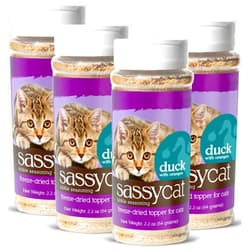Herbsmith Sassy Cat Kibble Seasoning – Freeze Dried Duck – Cat Food Topper for Picky Eaters – Duck [Bundle x4]