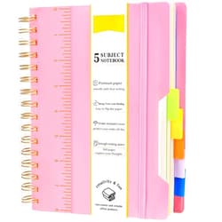 EOOUT 5 Subject Notebook, Spiral Notebook With Dividers, 6 x 8in 360 Pages Hardcover Spiral Notebook with 5 Removable Tabs for Work, School, Writing Journal(Pink)