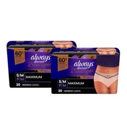 Always Discreet Boutique High-Rise Incontinence Underwear Size S/M Maximum Rosy, 20 Count (Pack of 2) S/M 20 Count (Pack of 2)