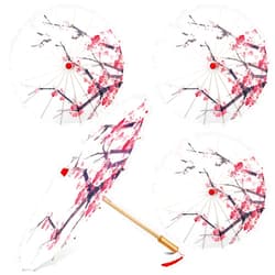 Dunzy 4Pcs Oiled Paper Umbrella Chinese Classical Plum Blossom Paper Umbrella Parasol Dance Japanese Umbrella for Wedding