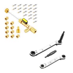 WADEO Bundle - 2 Items-Refrigeration Service Wrench Set, 3/8” to 1/4”, 5/16'' x 1/4'' Ratcheting Service Wrench with Hex Bit Adapter - Valve Core Remover Installer Tool with Valve Cores