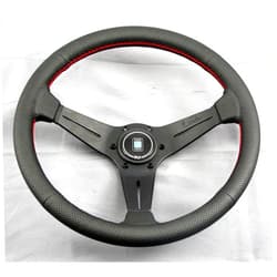 Nardi Steering Wheel - Deep Corn - 350mm (13.78 inches) - Black Perforated Leather with Red Cross-Stitching - Black Spokes - Type A Horn Button - Part # 6069.35.2093A