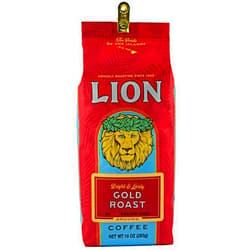 Lion Coffee Gold Roast Ground Coffee, Medium-Light Roast, A Taste of Aloha - 10 Ounce Bag