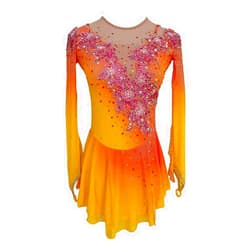 LIUHUO Figure Skating Dress Yellow Gradient and Embroidery Pattern Competition Performance