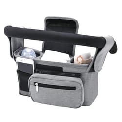 Momcozy Universal Stroller Organizer with Insulated Cup Holder by Momcozy - Detachable Phone Bag & Shoulder Strap, Fits for Stroller like Uppababy, Baby Jogger, Britax, Bugaboo, BOB, Umbrella and Pet Stroller Grey