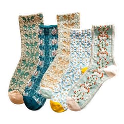 DXYAKY 5 Pairs Womens Floral Cotton Socks Vintage Patterned Crew Socks Novelty Ankle Ruffled Warm Casual Dress Socks