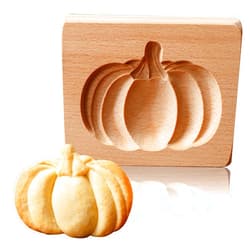Ysqool Wooden Cookie Molds, Carved Cookie Biscuit Mold, Kitchen Cookie Cutter for Baking, 3D Pumpkin Shaped Embossing Press Stamps Wood Cookie Mold for Halloween Thanksgiving Christmas DIY Baking