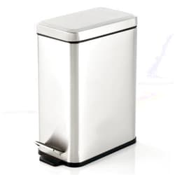 mDesign Pedal Bin — Waste Bin with Pedal, Lid and Plastic Bucket Insert for Bathroom, Kitchen, and Office — Metal Household Rubbish Bin with Ergonomic Design — Brushed Silver