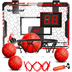 EagleStone Mini Indoor Basketball Hoop with Scoreboard,4 Balls & Pump,Over The Door Bedroom Office Basketball Hoop for 6 7 8 9 10 11 12+ Year Old Kids Boys Birthday