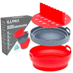 ILLUMIA Premium 2-Pack Reusable Silicone Air Fryer Liners with Divider Insert - 8 Inch Round Collapsible Liners for Air Fryer Basket 5QT and Larger - Ideal Airfryer Basket Liner Inserts for Easy Cleaning