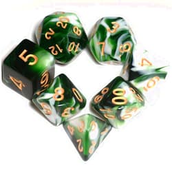 QiAN SiMAi Transparent Green Mix White DND Dice Set for Board Game