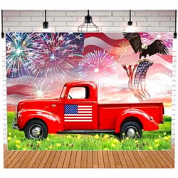 JINSHUN-US American Flag July 4th Independence Day Photography Background Red Truck Green Garden Patriotic Party Newborn Baby Portrait Photography Banner Booth Studio 5×3 Feet