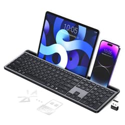 VEILZOR Wireless Keyboard,Multi-Device 2.4G/Bluetooth Keyboard Ultra-Slim Full Size Computer Keyboard With Numeric Pad,iPad Keyboard With Tablet Holder,Quiet USB Keyboard for iPad,iPhone,Laptop,PC,Mac