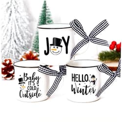 Nefelibata Winter Snowman Mini Mugs Set of 3 Winter Tiered Tray Decor Christmas Coffee Mug Joy Cup White Farmhouse Home Decoration Rustic Centerpieces Housewarming Xmas Gift Idea for Holiday Family Friends