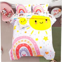 A Nice Night Bedding 6 Pcs Cartoon Rainbow Bedding Set with Smile Sun Printed for Boys Girls Bed Comforter Sets (White, Twin)