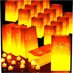 Crtiin 50 Sets Luminaries Bag with Candles Include 50 Flameless LED Tea Lights LED Tealight Candles and 50 Luminary Bags for Christmas Thanksgiving Halloween Wedding Festival Party (Kraft Paper,Rustic)
