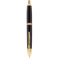 PILOT Vanishing Point Collection Refillable & Retractable Fountain Pen, Black Barrel with Gold Accents, Blue Ink, Medium Nib (60265)