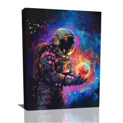 Fuzawet Astronaut Wall Art Space Pictures Wall Decor Astronaut Planet Canvas Painting Colorful Home Modern Artwork Decorations Framed for Bathroom Living Room Bedroom Office 12x16 inch