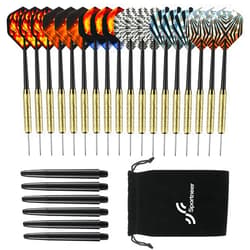 Sportneer Darts Metal Tip Dart Set: Steel Tip Darts Set Professional Darts Brass Barrels Metal Tip Darts Extra Flights Premium Darts 18 Pcs for Dartboard with 6 Free PVC Dart Rods and Carrying Bag