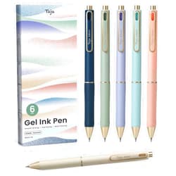 Taja Gel Pens, 6 Pcs Quick Dry Blcak Gel Ink Pens, 0.5mm Fine Point Smooth Writing Pens for Journaling and Note Taking, Cute Aesthetic Pens for Women & Men-Sand Gold