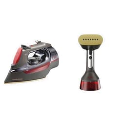 CHI Steam Iron with Retractable Cord, Ceramic Soleplate, 400+ Holes & CHI Handheld Garment Steamer, 300 ml Tank, 10' Cord, 1600 Watts