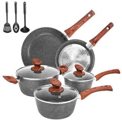 M MELENTA Granite Pots and Pans Set Ultra Nonstick, 11 Piece Die-Cast Cookware Sets with Frying Pan, Sauce Pan, Stockpot, Stay Cool Handle & Kitchen Utensils, Gas/Induction Compatible, 100% PFOA Free