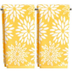 Artoid Mode 2 Pcs Beige Yellow Dahlia Floral Jacquard Hand Towels for Bathroom, 100% Cotton Soft Absorbent Bathroom Decor Towels, 13.7 x 29.5 Inch